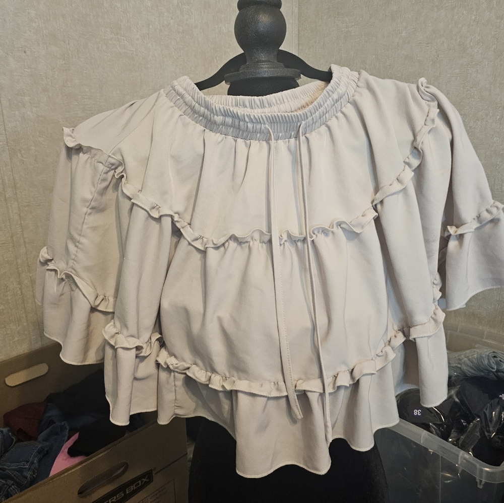 SHEIN Cream Ruffle Blouse
